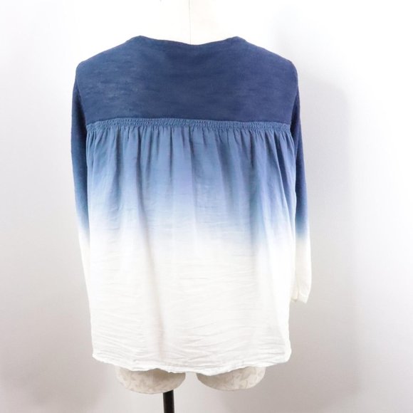 Chico's Women's S/4 Blue White Ombre Linen Cotton Open Front Cardigan Sweater - Picture 6 of 9